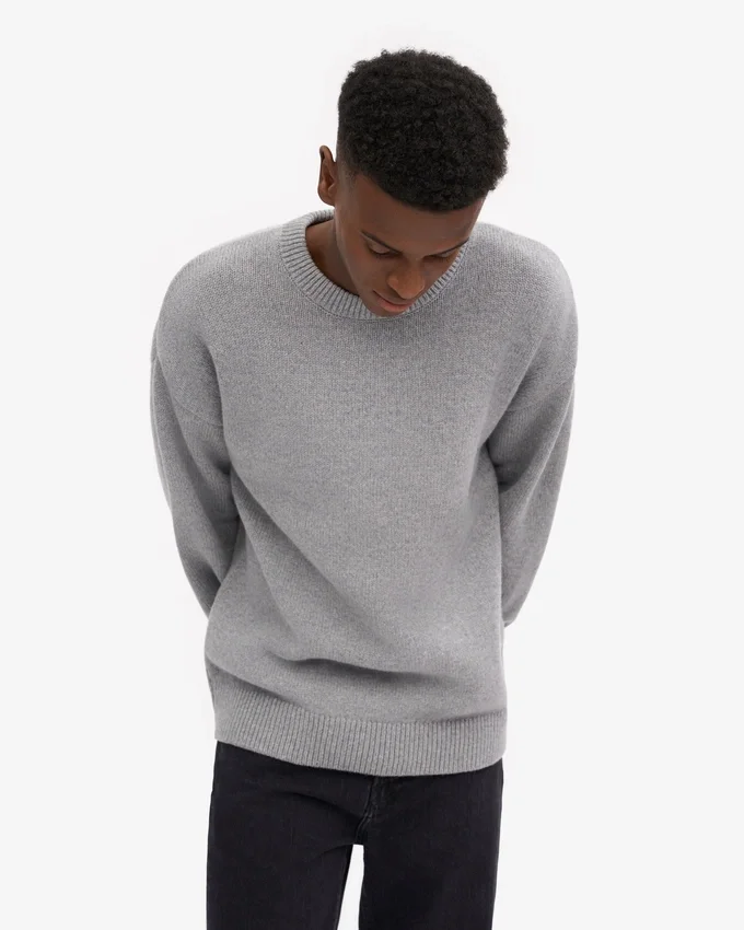 Jersey oversize de lana merina - Gris jaspeado