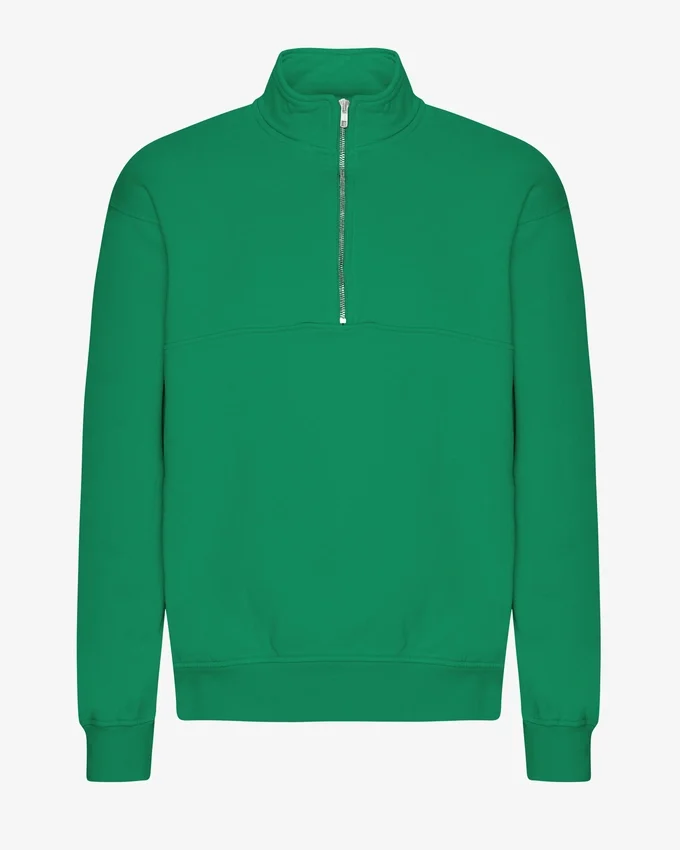 Jerséu de media cremallera de algodón orgánico - Verde Kelly