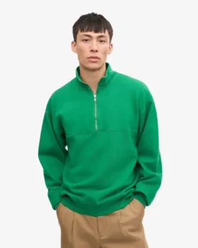 Jerséu de media cremallera de algodón orgánico – Verde Kelly
