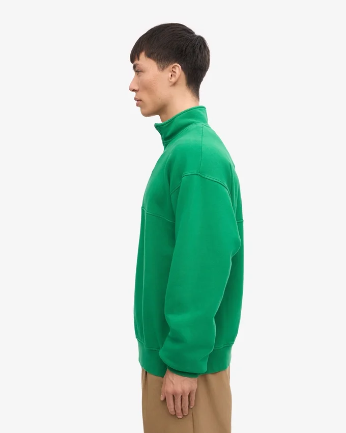 Jerséu de media cremallera de algodón orgánico - Verde Kelly