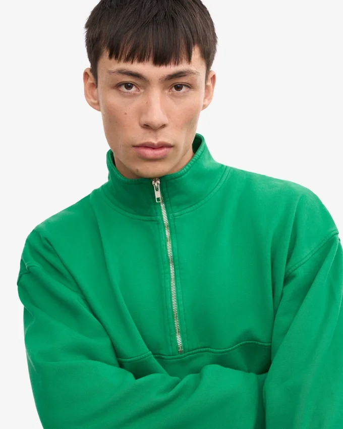 Jerséu de media cremallera de algodón orgánico - Verde Kelly