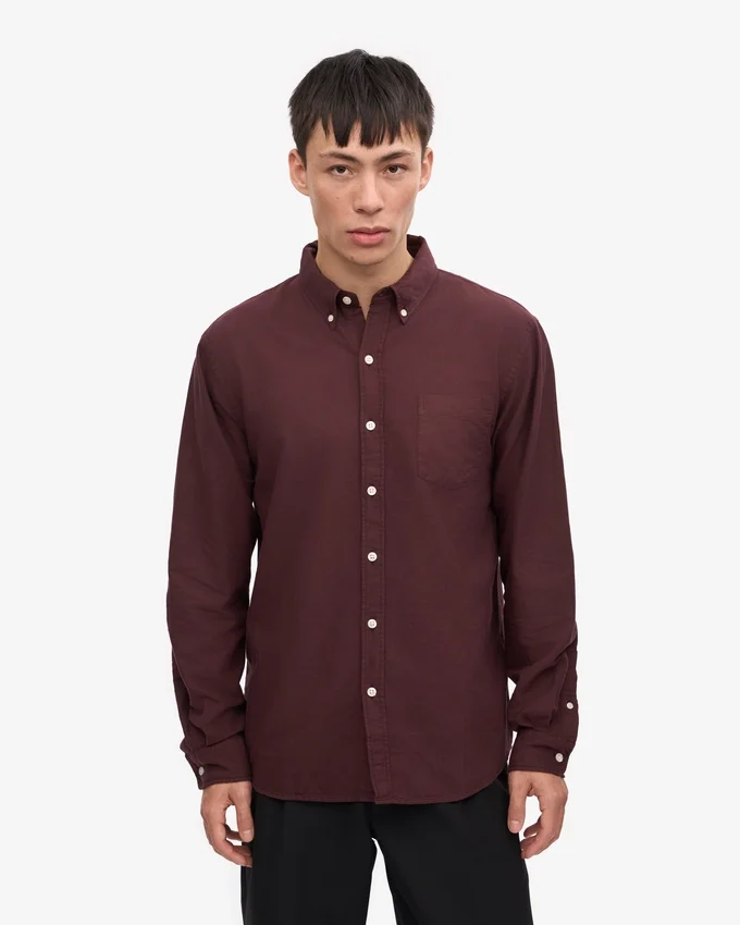 Organic Button Down Camisa - Rojo sangre