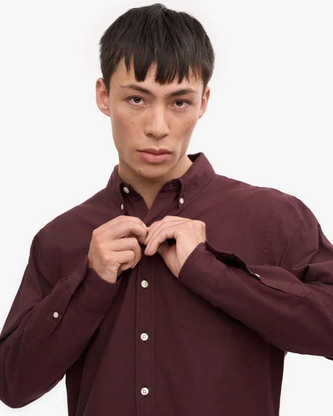Organic Button Down Camisa - Rojo sangre