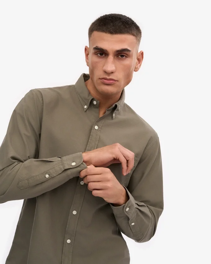 Organic Button Down Shirt - Verde oliva apagado