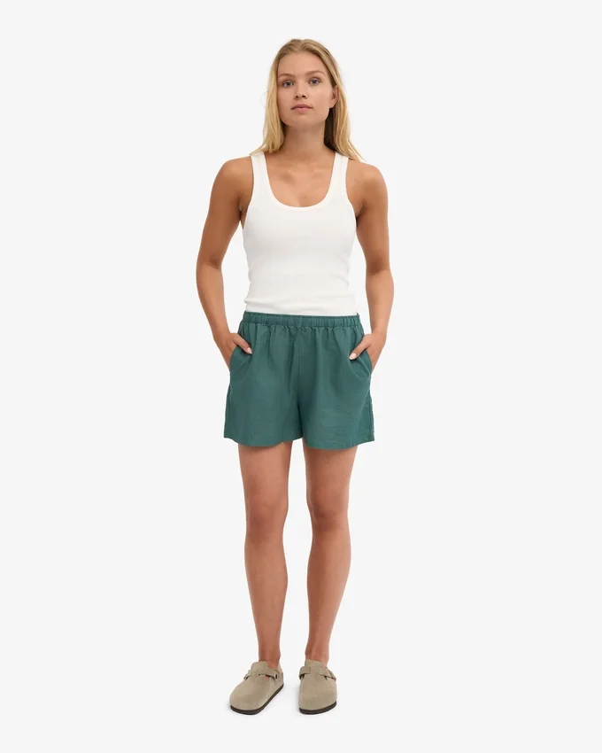 Pantalones cortos de lino - Verde océano