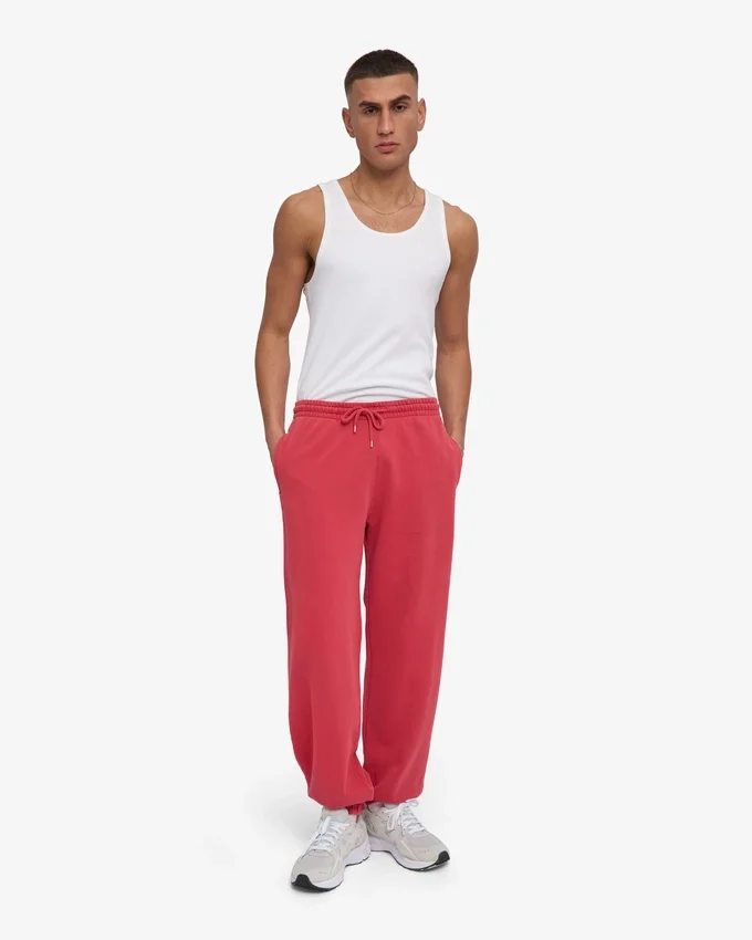 Pantalones de chándal holgados de algodón orgánico - Rojo descolorido