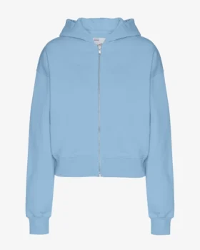 Sudadera con capucha corta y cremallera de algodón orgánico - Azul mar