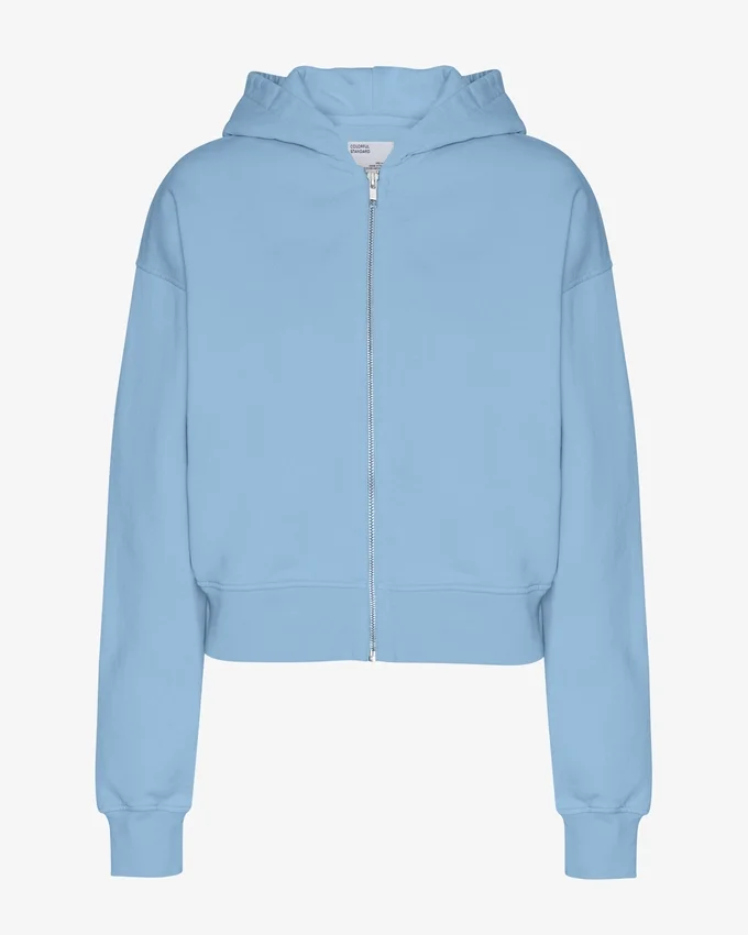 Sudadera con capucha corta y cremallera de algodón orgánico - Azul mar