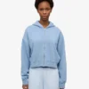 Sudadera con capucha corta y cremallera de algodón orgánico - Azul mar