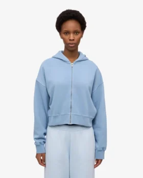 Sudadera con capucha corta y cremallera de algodón orgánico – Azul mar