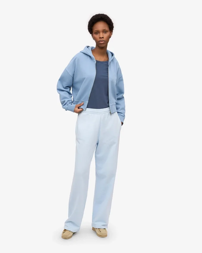 Sudadera con capucha corta y cremallera de algodón orgánico - Azul mar