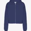 Sudadera con capucha corta y cremallera de algodón orgánico - Azul marino