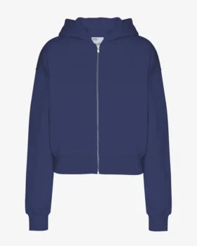 Sudadera con capucha corta y cremallera de algodón orgánico - Azul marino