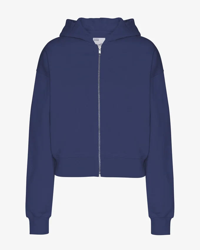 Sudadera con capucha corta y cremallera de algodón orgánico - Azul marino