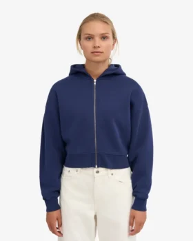 Sudadera con capucha corta y cremallera de algodón orgánico – Azul marino