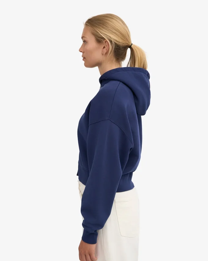 Sudadera con capucha corta y cremallera de algodón orgánico - Azul marino