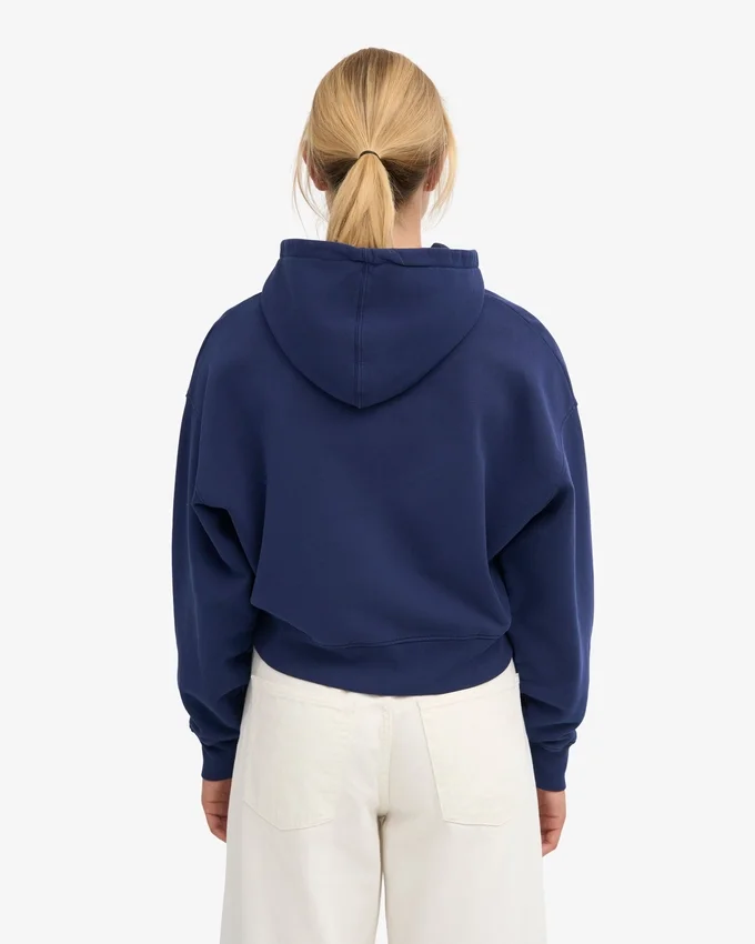 Sudadera con capucha corta y cremallera de algodón orgánico - Azul marino