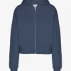 Sudadera con capucha corta y cremallera de algodón orgánico - Azul petróleo