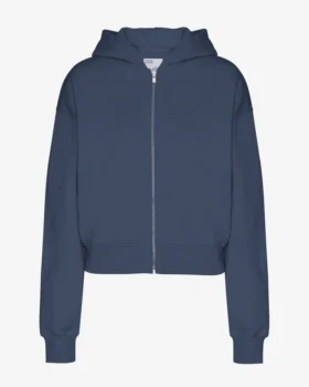 Sudadera con capucha corta y cremallera de algodón orgánico - Azul petróleo