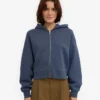 Sudadera con capucha corta y cremallera de algodón orgánico - Azul petróleo