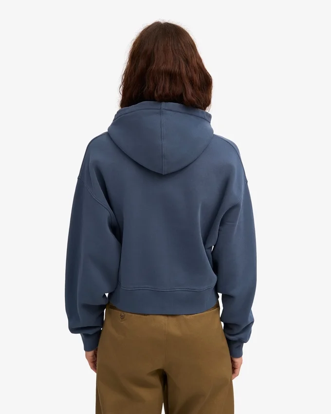 Sudadera con capucha corta y cremallera de algodón orgánico - Azul petróleo