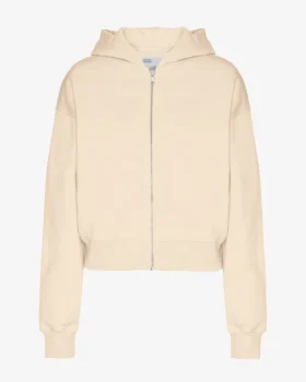 Sudadera con capucha corta y cremallera de algodón orgánico - Blanco marfil