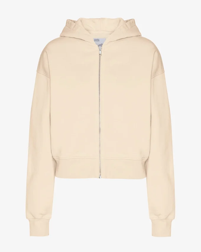 Sudadera con capucha corta y cremallera de algodón orgánico - Blanco marfil