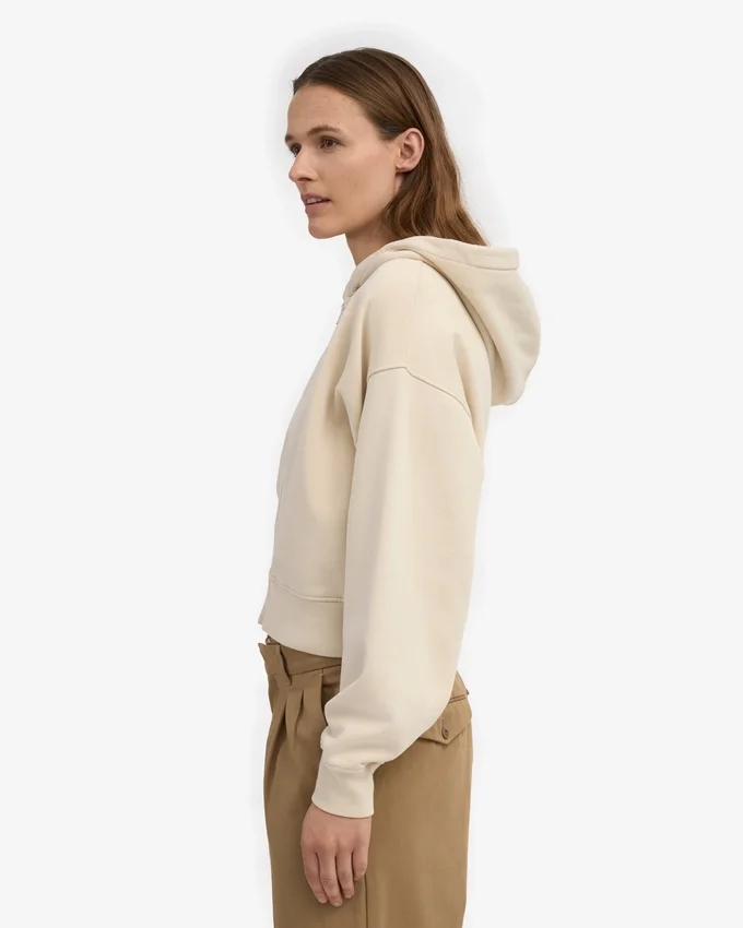 Sudadera con capucha corta y cremallera de algodón orgánico - Blanco marfil