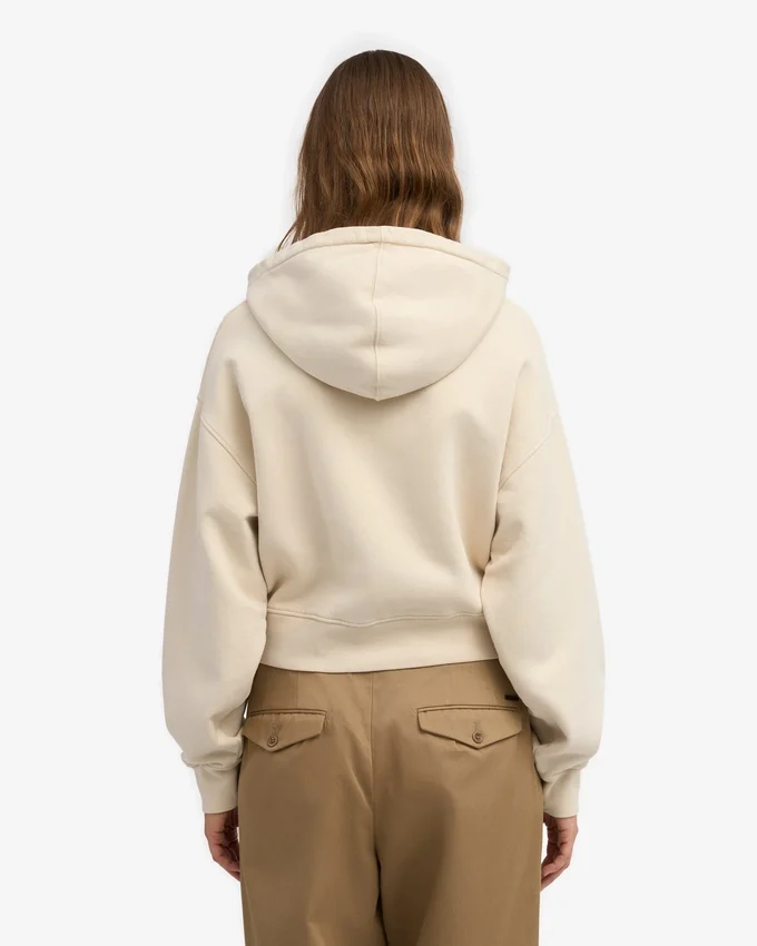 Sudadera con capucha corta y cremallera de algodón orgánico - Blanco marfil