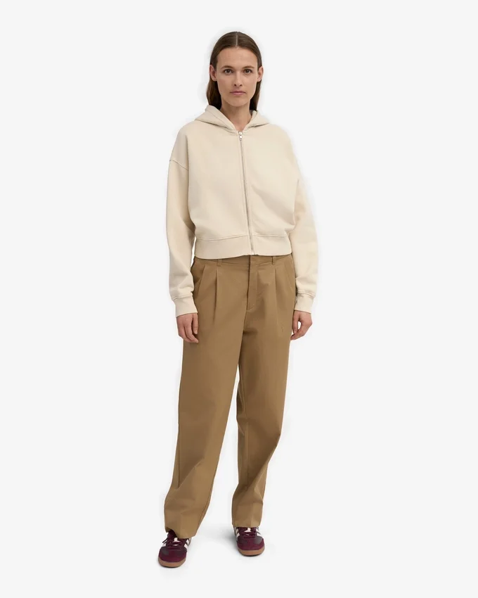 Sudadera con capucha corta y cremallera de algodón orgánico - Blanco marfil