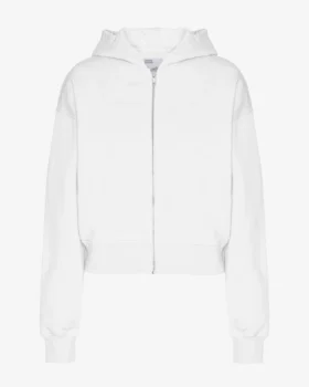 Sudadera con capucha corta y cremallera de algodón orgánico - Blanco óptico