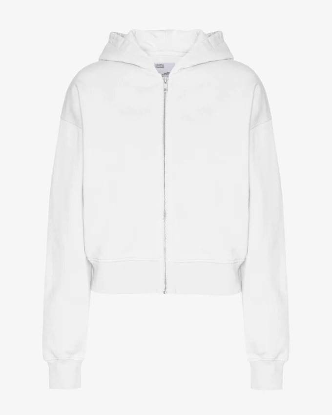 Sudadera con capucha corta y cremallera de algodón orgánico - Blanco óptico