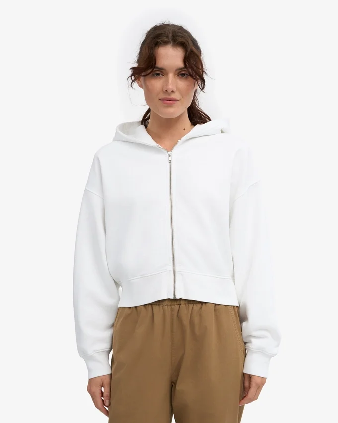 Sudadera con capucha corta y cremallera de algodón orgánico - Blanco óptico