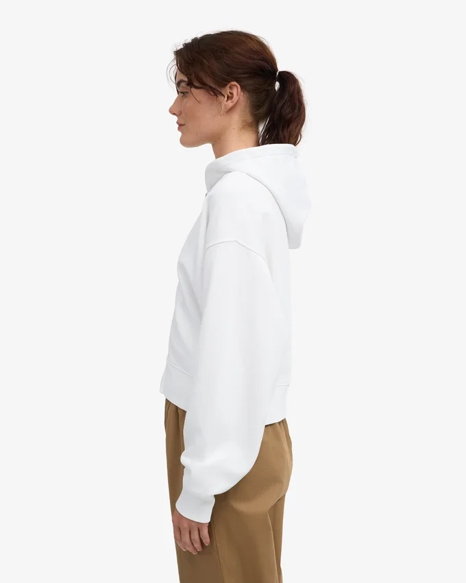 Sudadera con capucha corta y cremallera de algodón orgánico - Blanco óptico