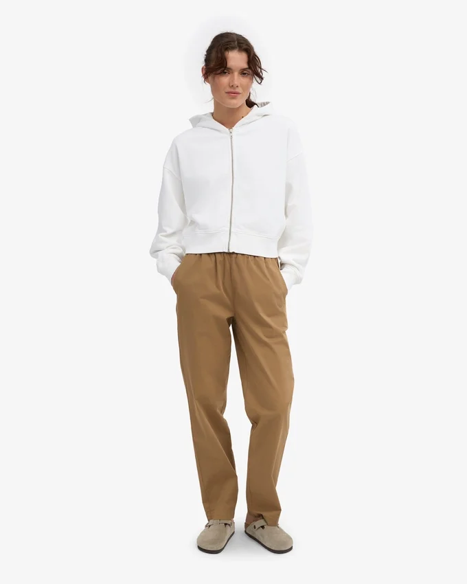 Sudadera con capucha corta y cremallera de algodón orgánico - Blanco óptico