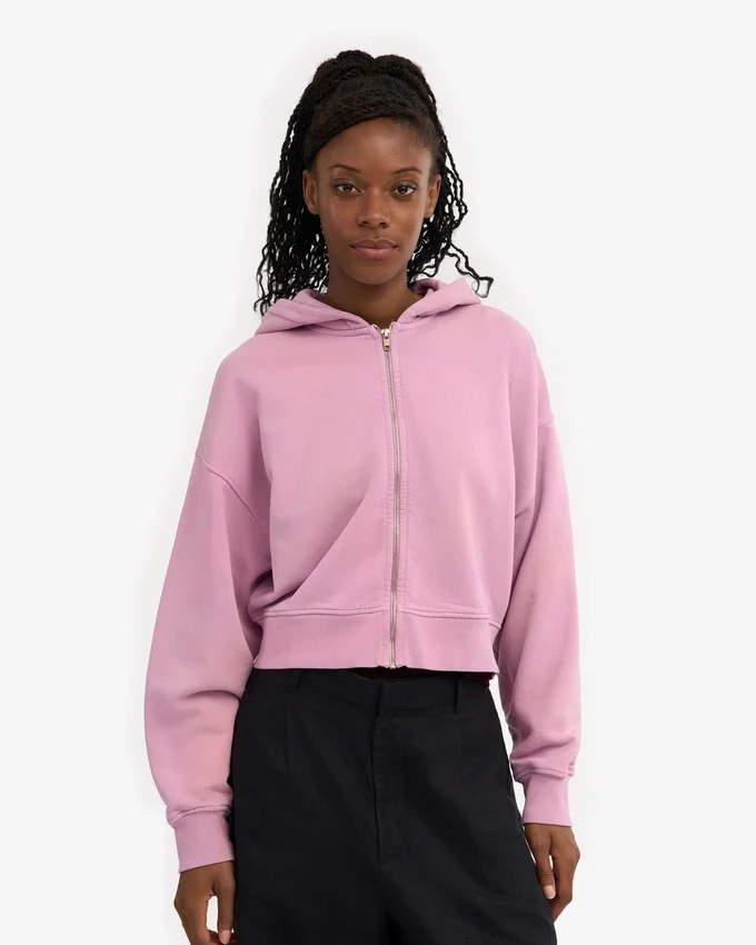 Sudadera con capucha corta y cremallera de algodón orgánico - Flor de cerezo