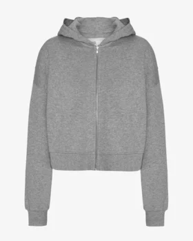 Sudadera con capucha corta y cremallera de algodón orgánico - Gris jaspeado