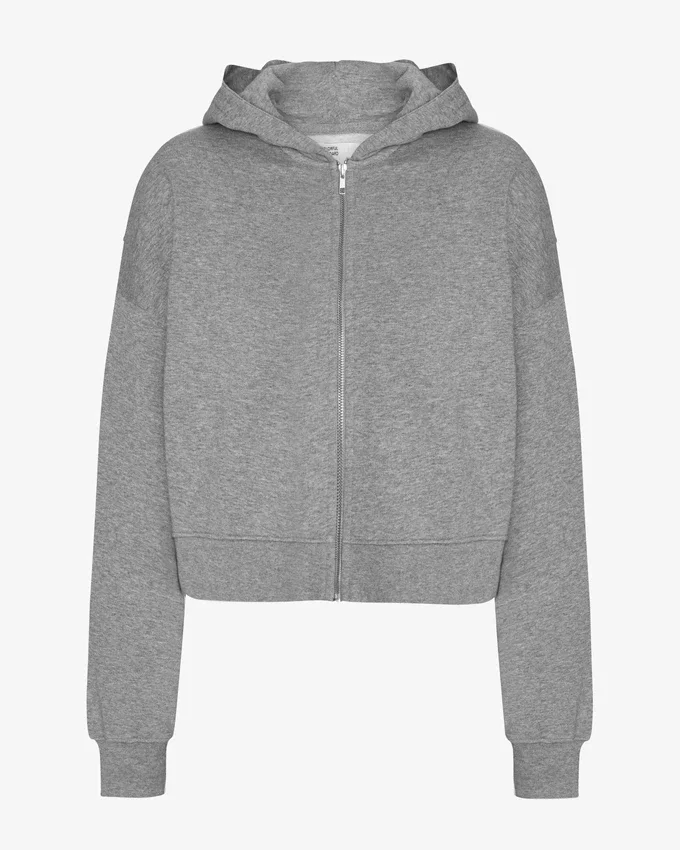 Sudadera con capucha corta y cremallera de algodón orgánico - Gris jaspeado