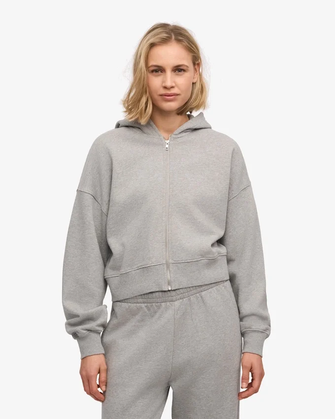 Sudadera con capucha corta y cremallera de algodón orgánico - Gris jaspeado