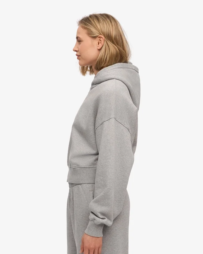 Sudadera con capucha corta y cremallera de algodón orgánico - Gris jaspeado