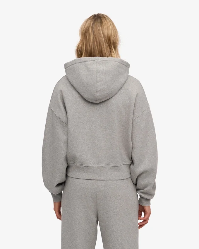 Sudadera con capucha corta y cremallera de algodón orgánico - Gris jaspeado