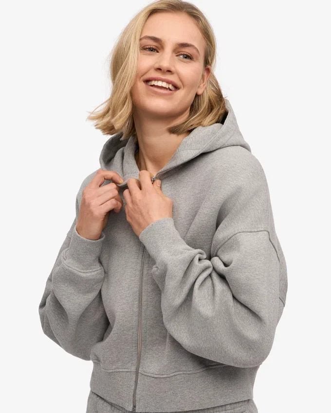 Sudadera con capucha corta y cremallera de algodón orgánico - Gris jaspeado