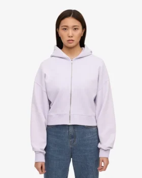 Sudadera con capucha corta y cremallera de algodón orgánico – Lavanda suave
