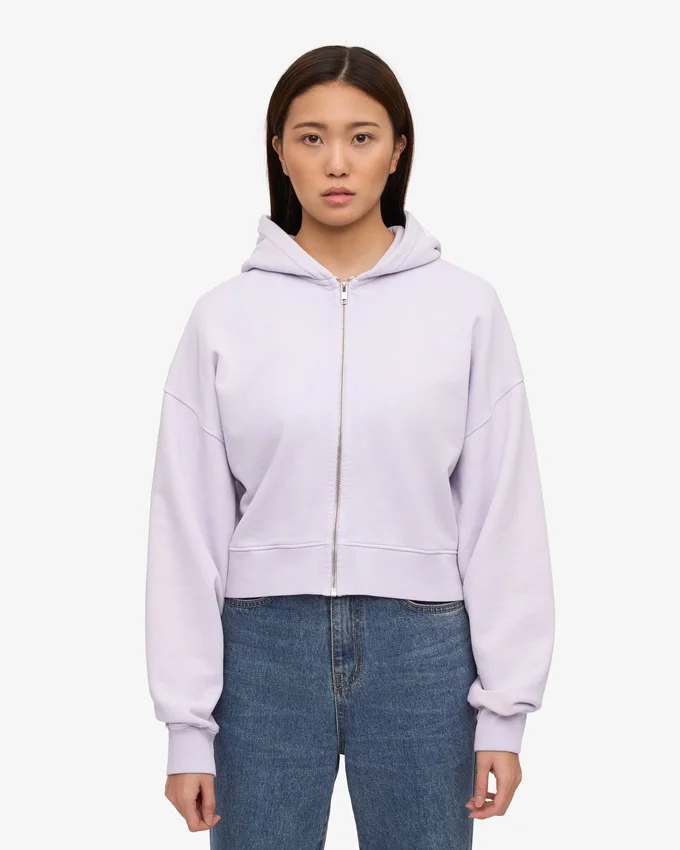 Sudadera con capucha corta y cremallera de algodón orgánico - Lavanda suave