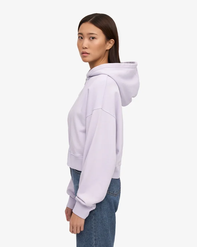 Sudadera con capucha corta y cremallera de algodón orgánico - Lavanda suave