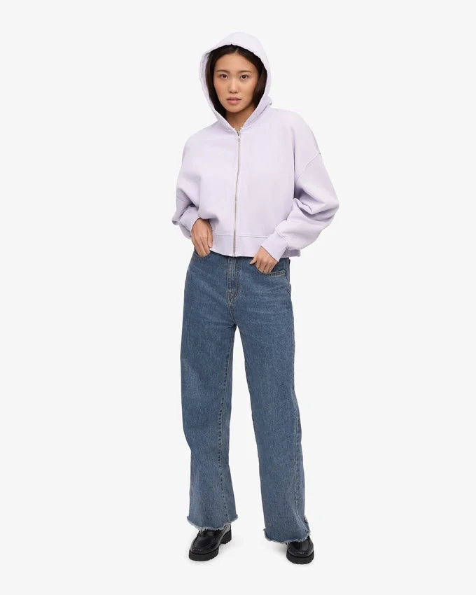 Sudadera con capucha corta y cremallera de algodón orgánico - Lavanda suave