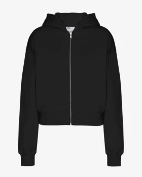 Sudadera con capucha corta y cremallera de algodón orgánico - Negro intenso