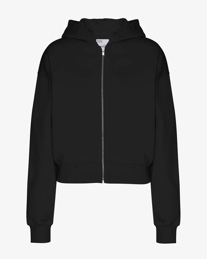 Sudadera con capucha corta y cremallera de algodón orgánico - Negro intenso