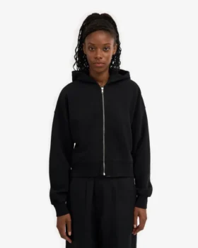 Sudadera con capucha corta y cremallera de algodón orgánico – Negro intenso