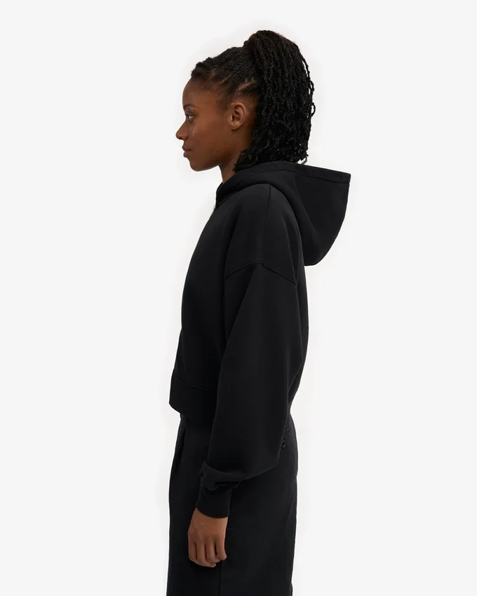 Sudadera con capucha corta y cremallera de algodón orgánico - Negro intenso
